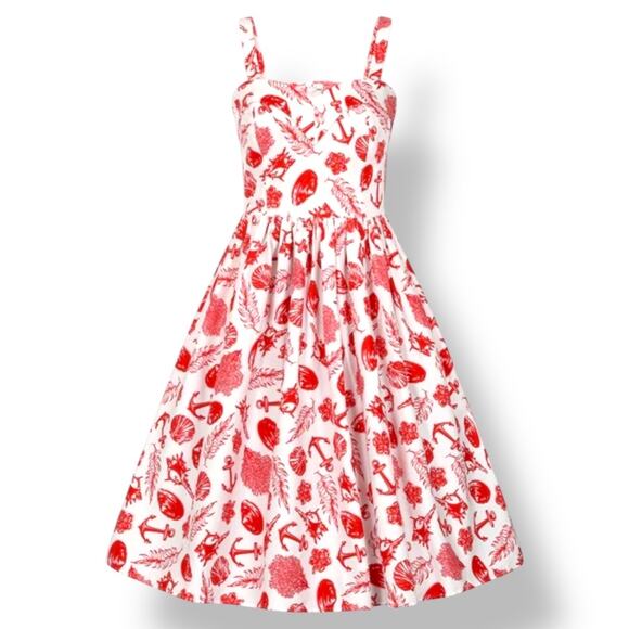 Collectif Dresses & Skirts - Collectif Kiana Sea Shore Swing Dress White Red Nautical Novelty Print 8 New